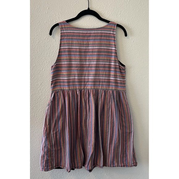Madewell Dress Womens M Rainbow Pink Striped Mini Button Front A Line Babydoll - Picture 6 of 16